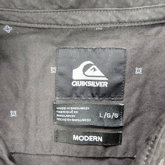 Quiksilver Shirt Mens Large Black Button Up Short Sleeve‎ All Over Print Beach - Picture 7 of 9
